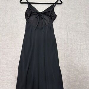 Holiday Black Floral Applique Maxi Dress Spaghetti Straps Back Tie Evening